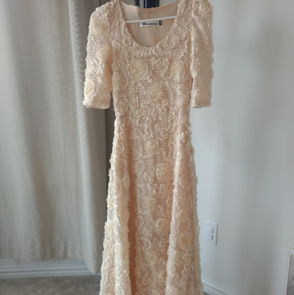 Maxi dress, size S Lace with sleeve evening beige long